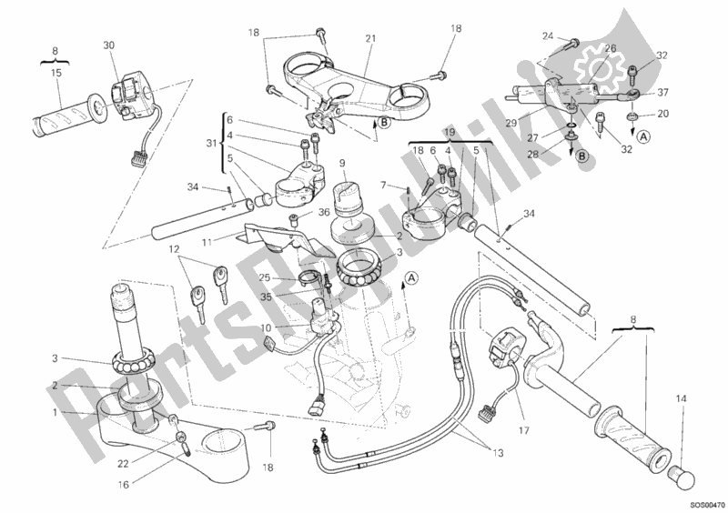 All parts for the Handlebar of the Ducati Superbike 1198 S Corse 2010